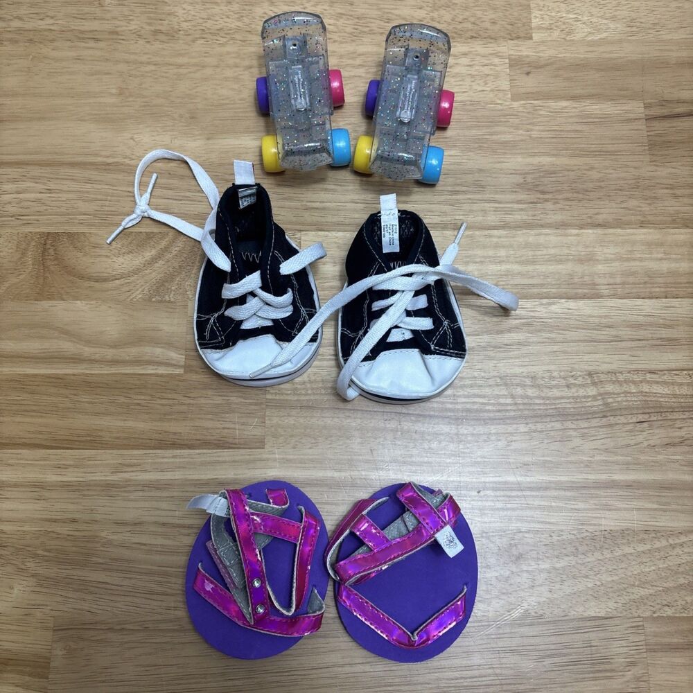 Build-A-Bear Workshop 2 Roller Skates 2 Shoes Black Sneakers Purple Flats BAB